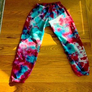 Aviator nation, tie-dye, blue, and purple sweatpants girls